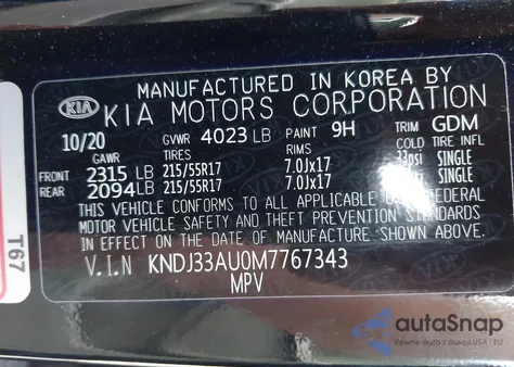 2021 Kia Soul Ex z USA, uszkodzony, nr VIN KNDJ33AU0M7767343